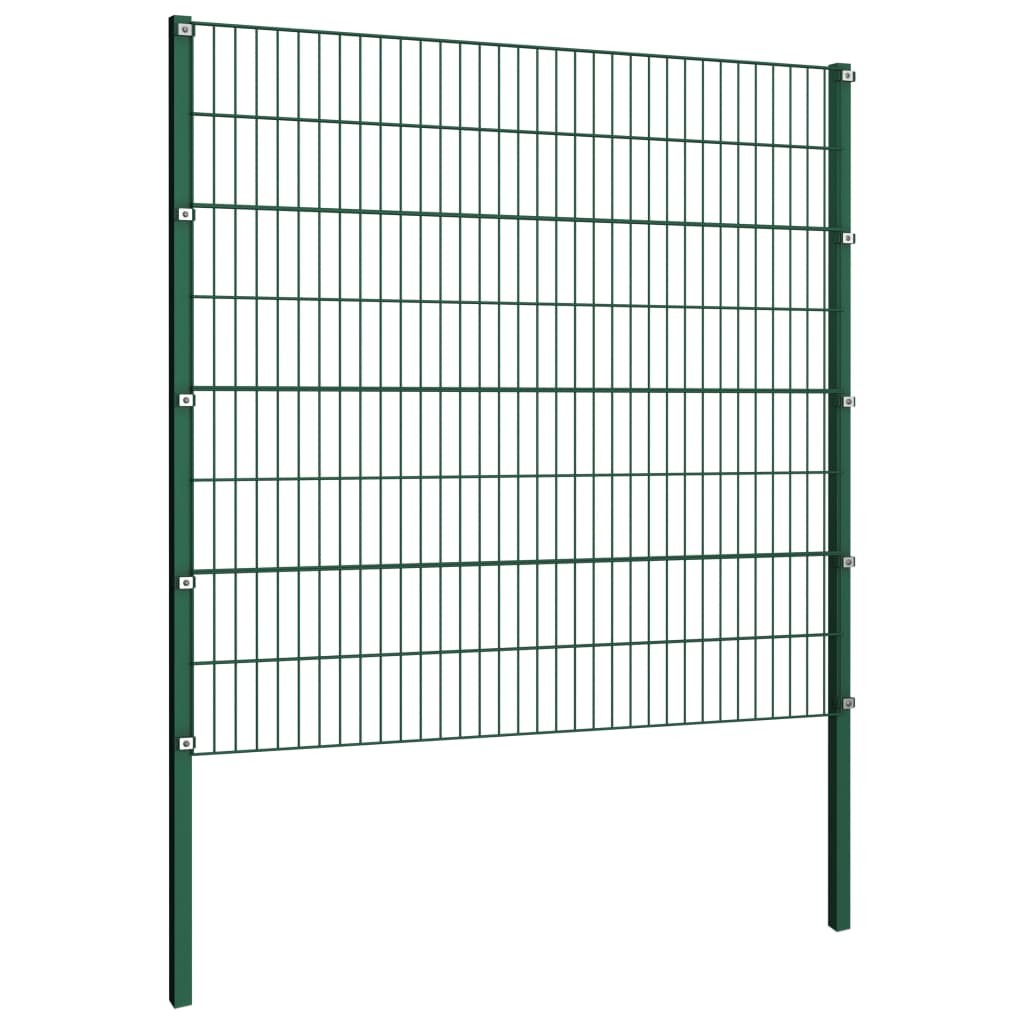 Fence Panel with Posts Iron 1.7x1.6 m Green